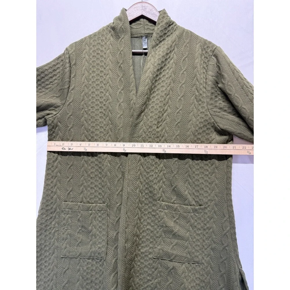 Made by Johnny Cardigan Sweater Womens Large Olive Green Cable Knit Open Front